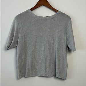 Zara|Elegant Metallic Silver Top sz L